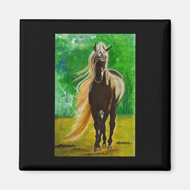 Imán Caballos Rojos Negros Caballos de Caballos Montado (Frente)
