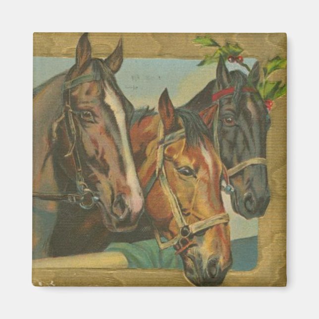 Imán Caballos Vintage de Navidad (Frente)