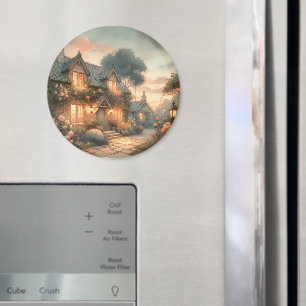 Imán Cabaña de cuento de hadas al atardecer con Rosas