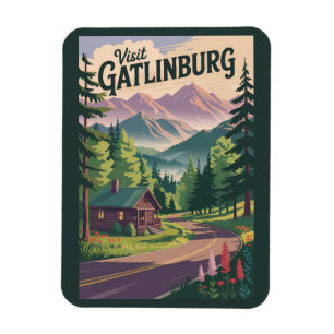 Imán Cabaña de Gatlinburg Tennessee Arte de Viaje Vinta
