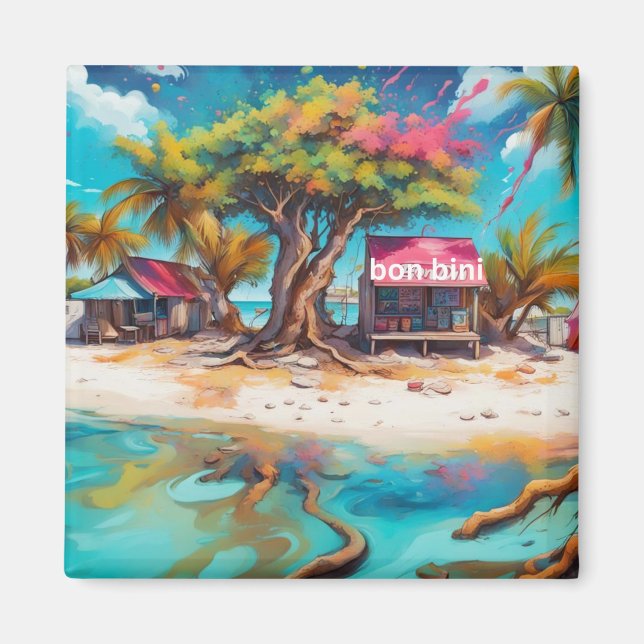 Imán cabaña de playa en bonaire (Frente)