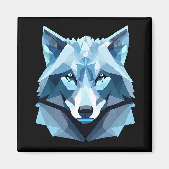 Imán Cabeza de lobo geométrica azul (Frente)