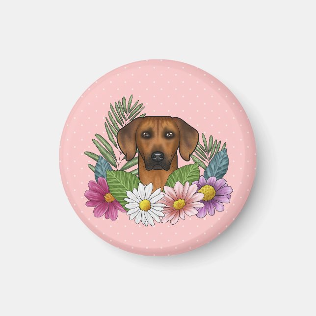 Imán Cabeza de perro Ridgeback de Rodesia Flores de ver (Frente)