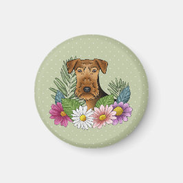 Imán Cabeza de perro Terrier de Airedale Flores Colorid