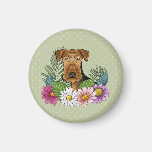 Imán Cabeza de perro Terrier de Airedale Flores Colorid