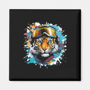 Imán Cabeza de Tigre Con Gafas de Esquí Esquí Snowboard