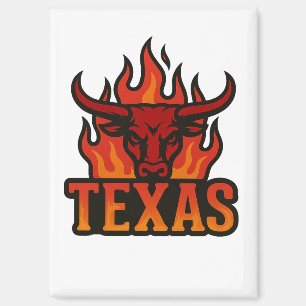 Imán Cabeza de toro de llama de Texas - Fiery Longhorn