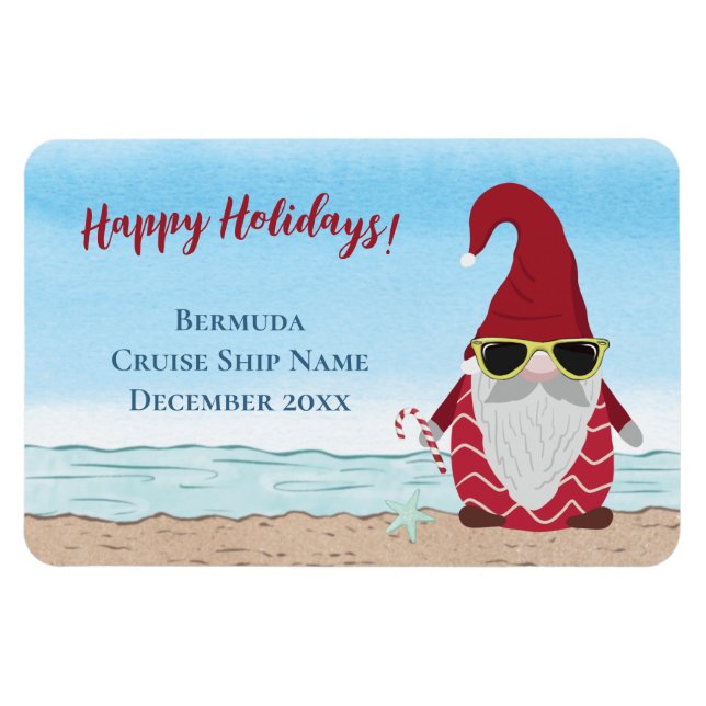 Imán Cabina Gnome de Holiday Beach Navidades de la isla (Horizontal)