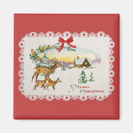 Imán Cabina y ciervo de Navidad vintage