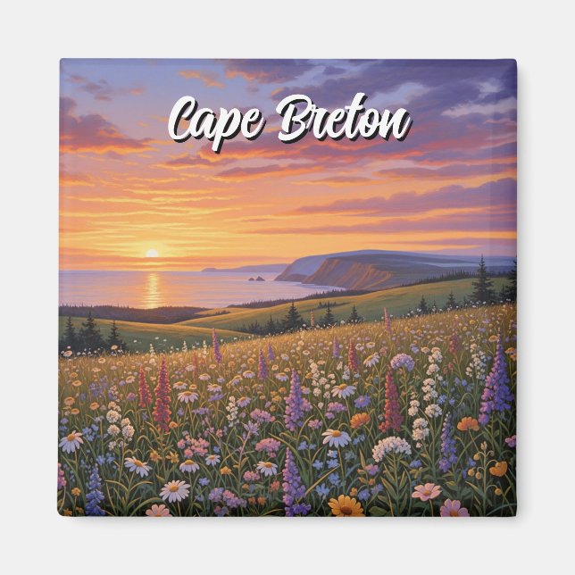 Imán Cabo Breton Island Canada Wildflowers Sunset (Frente)