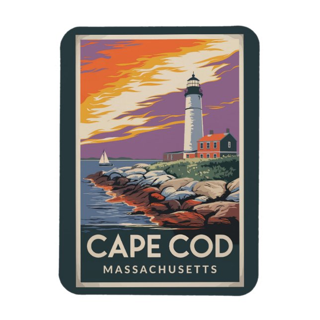 Imán Cabo Cod Massachusetts Ilustración Arte de Viaje (Vertical)