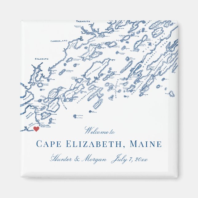 Imán Cabo Elizabeth Maine Map Elegant Wedding Favor (Frente)