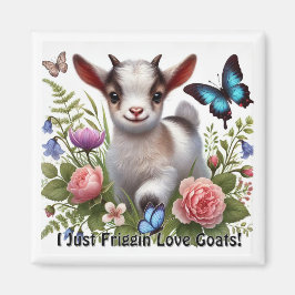 Imán Cabra bebé con mariposas y flores de colores