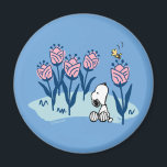 Imán Cacahuetes | Jardín de flores Snoopy & Woodstock<br><div class="desc">Mira este divertido diseño de maní con Snoopy y Woodstock.</div>