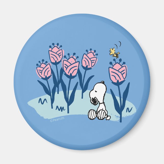 Imán Cacahuetes | Jardín de flores Snoopy & Woodstock (Frente)