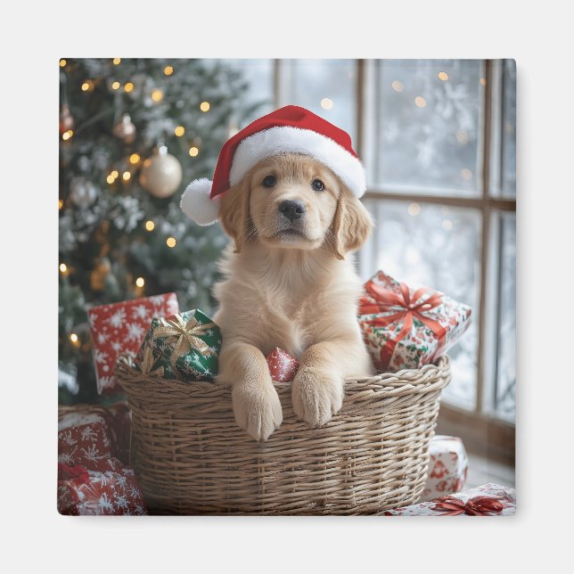 Imán Cachorro adorable con Sombrero de Santa (Frente)