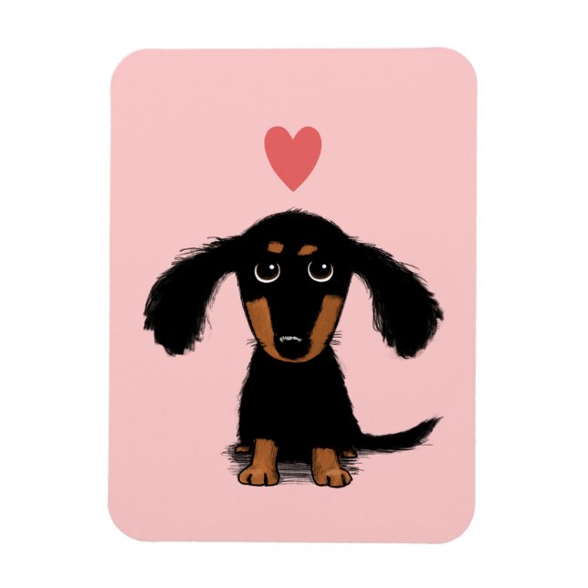 Imán Cachorro Adorable de Pelo Largo Dachshund con Cora (Vertical)