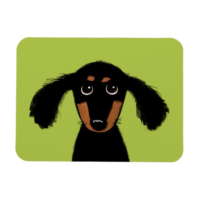 Imán Cachorro Adorable de Pelo Largo de Dachshund (Horizontal)