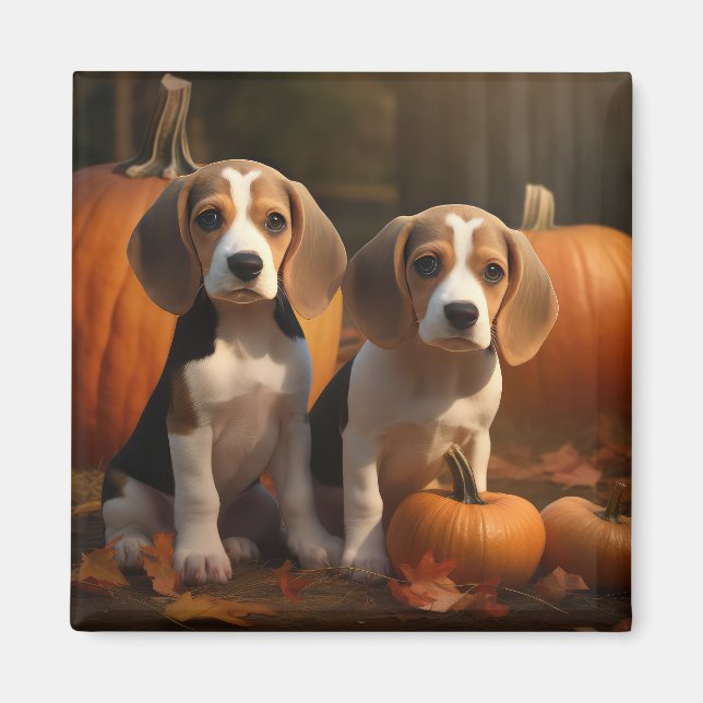 Imán Cachorro Beagle Delicia de Otoño Calabaza (Frente)