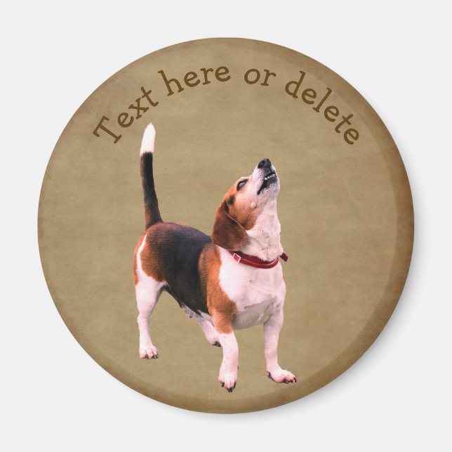 Imán Cachorro Beagle Personalizado Aullando Adorable (Frente)