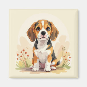 Imán Cachorro Beagle Tricolor Blanco Negro y Canela Ado