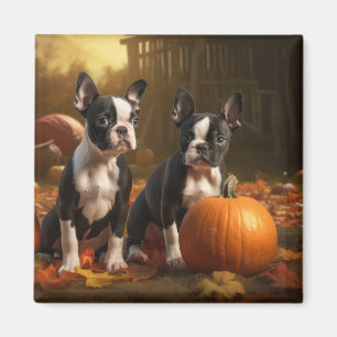 Imán Cachorro Boston Terrier Otoño Delicia Calabaza