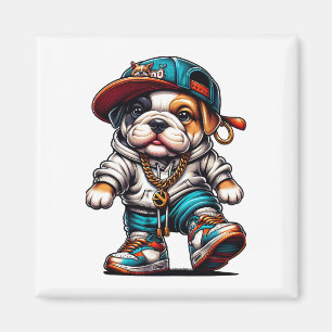 Imán 🐶 Cachorro Bulldog Adorable Ropa Urbana Caricatur