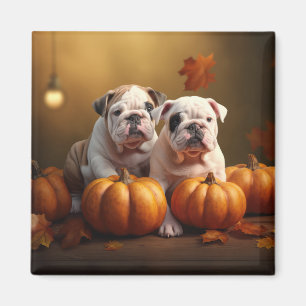 Imán Cachorro Bulldog Otoño Delicia Calabaza