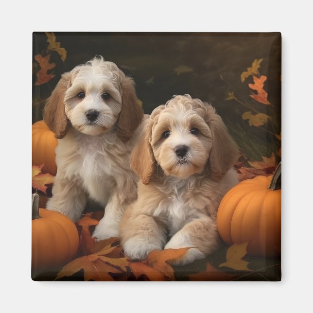 Imán Cachorro Cockapoo Delicia de Otoño Calabaza  (Frente)