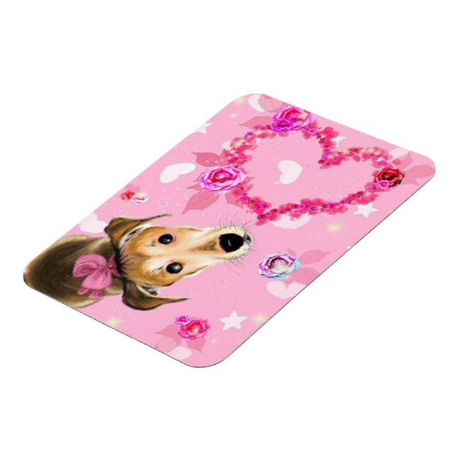 Imán Cachorro con lazo rosa - Amor (Lado Izquierdo)