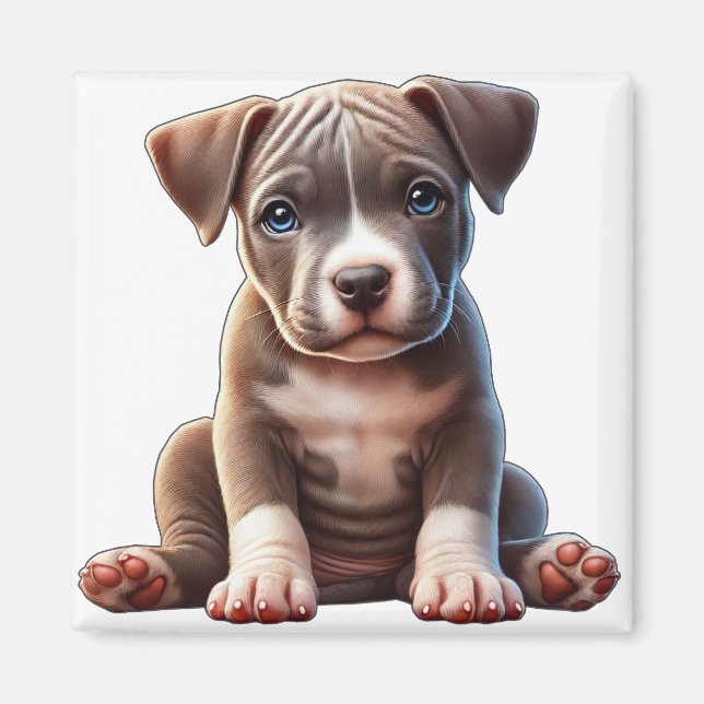 Imán Cachorro con ojos azules sentados y con aspecto in (Frente)