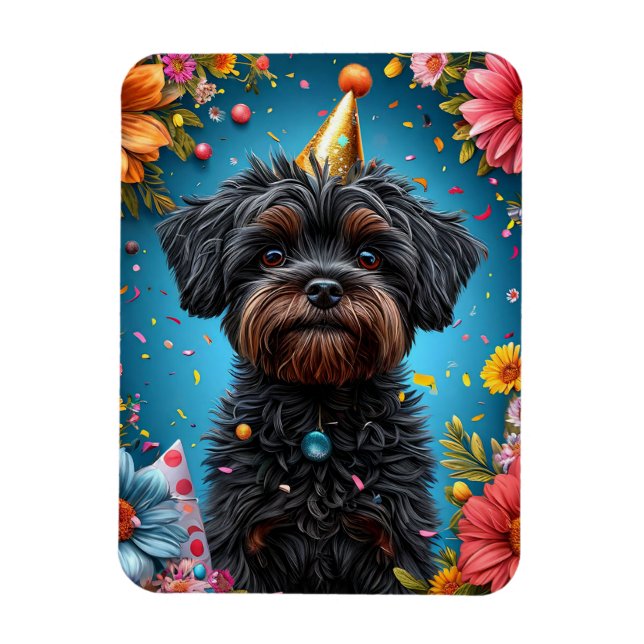 Imán Cachorro con sombrero de cumpleaños adorable (Vertical)