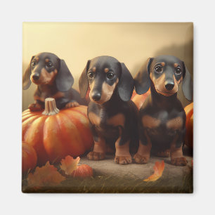 Imán Cachorro Dachshund Delicia de Otoño Calabaza