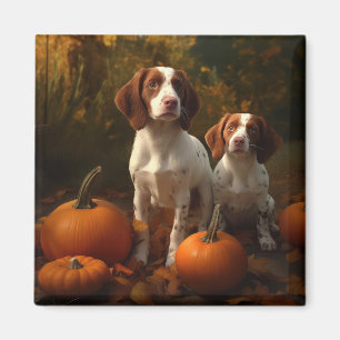 Imán Cachorro de Brittany Spaniel Otoño Delicia Calabaz
