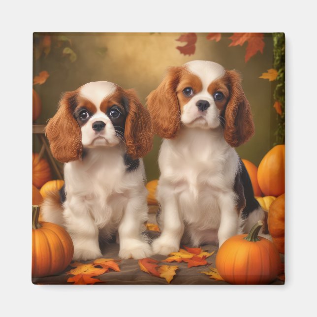 Imán Cachorro de Cavalier King Charles Spaniel Calabaza (Frente)