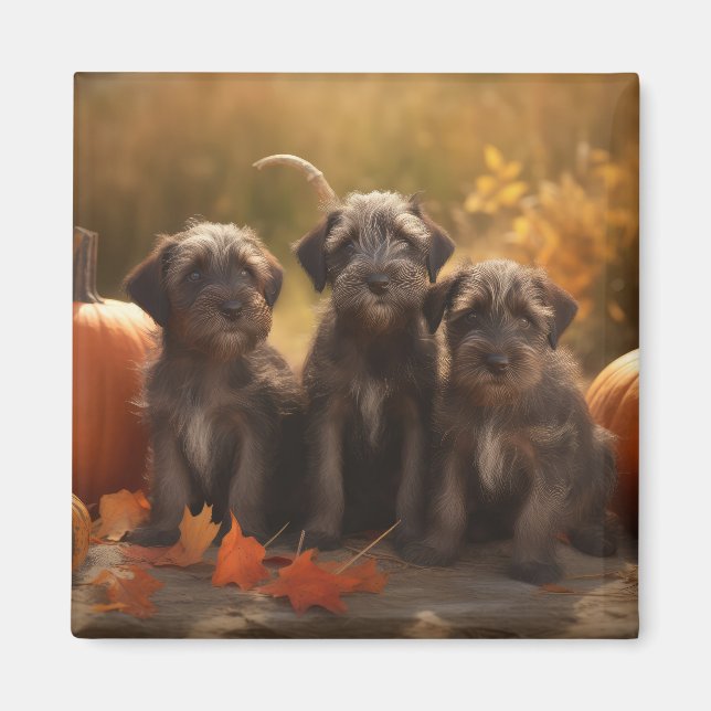 Imán Cachorro de Griffon de caza de pelo duro Otoño (Frente)