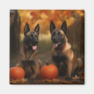 Imán Cachorro de Malinoi Belga Delicia de Otoño Calabaz