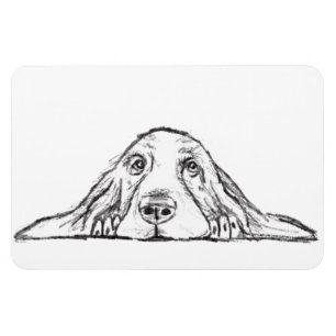 Imán cachorro de ojos simples negro y blanco de basset