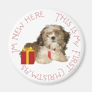 Imán Cachorro de Shih Tzu Primera Navidad