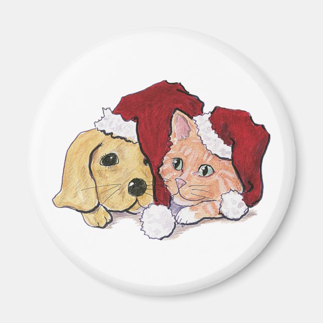 Imán Cachorro labrador de Navidad lindo y atigrado nara (Frente)