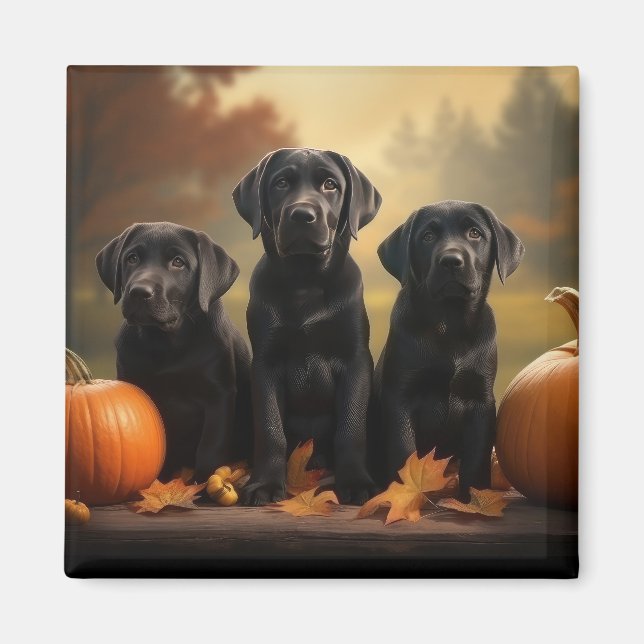 Imán Cachorro Labrador Otoño Delicia Calabaza  (Frente)