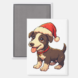 Imán Cachorro Navideño Adorable y Alegre con Gorro de S