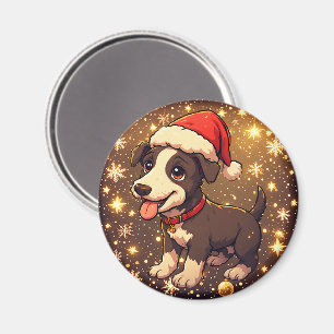 Imán Cachorro Navideño Adorable y Alegre con Gorro de S