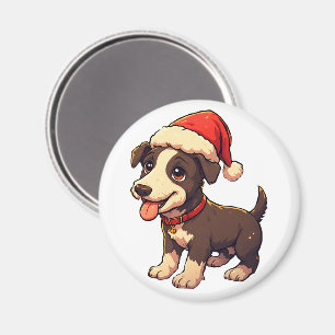Imán Cachorro Navideño Adorable y Alegre con Gorro de S