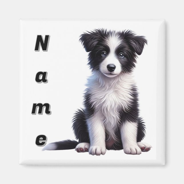 Imán Cachorro Personalizado de Border Collie Adorable (Frente)