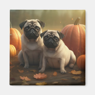 Imán Cachorro Pug Otoño Delicia Calabaza