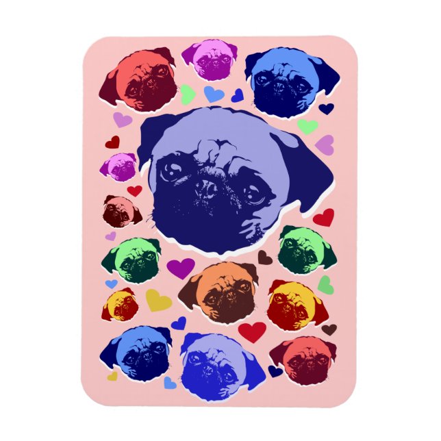 Imán Cachorro Pug PopArt Estilo Retro (Vertical)