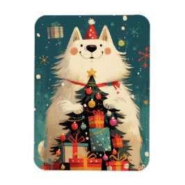 Imán Cachorro Samoyed lindo con vacaciones de Navidad