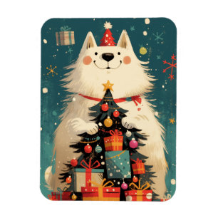Imán Cachorro Samoyed lindo con vacaciones de Navidad
