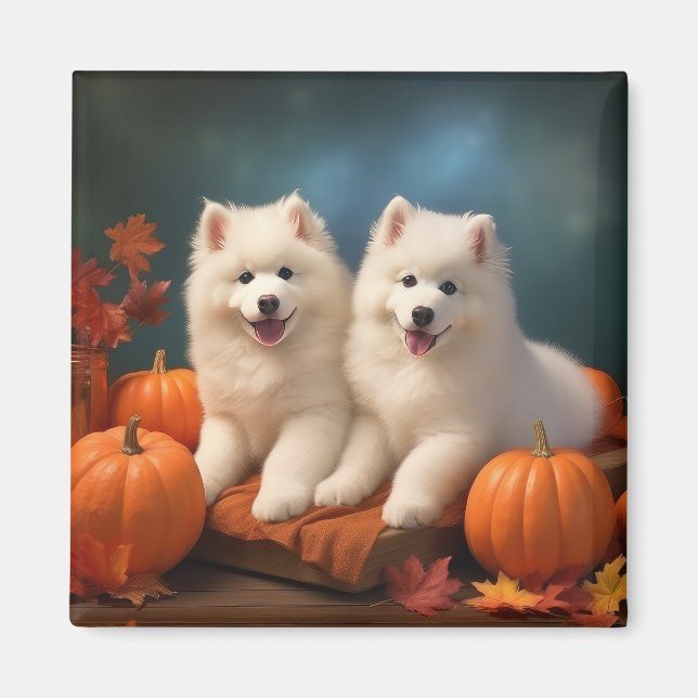 Imán Cachorro Samoyedo Delicia de Otoño Calabaza  (Frente)